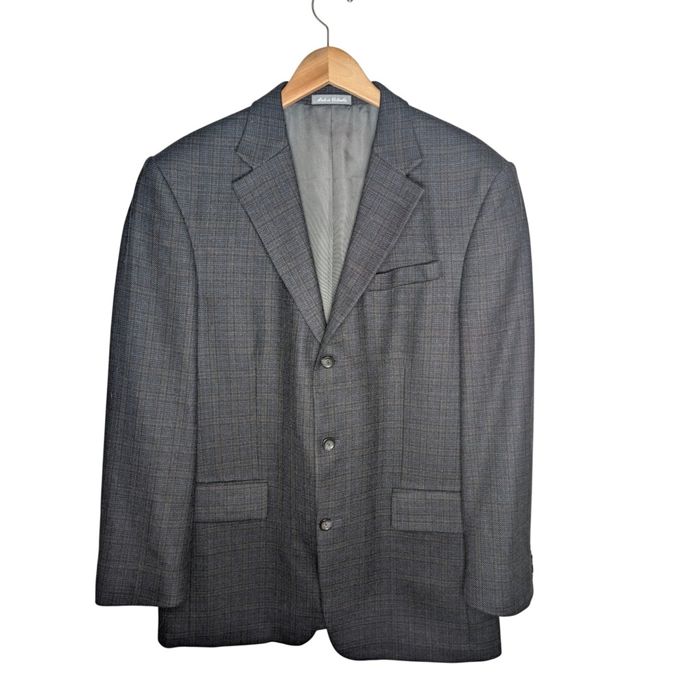 Oscar de la Renta Mens Charcoal Navy Glen Plaid 3-Button Blazer Sport Coat 44R
